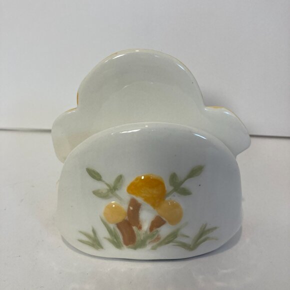 Vintage Retro 70s Mushroom Napkin Holder MCM Ceramic 4" Yellow White Kitchen - Picture 3 of 8